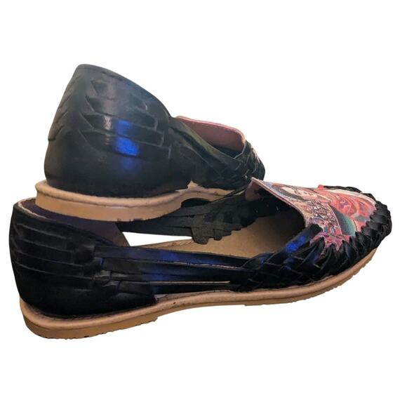 Frida Kahlo Shoes 7 Black Woven Leather Segura Shy Huaraches Artsy Boho Slip Ons - Picture 4 of 9